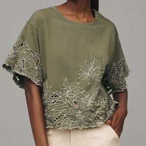 ANTHROPOLOGIE Boxy Cutwork Tee